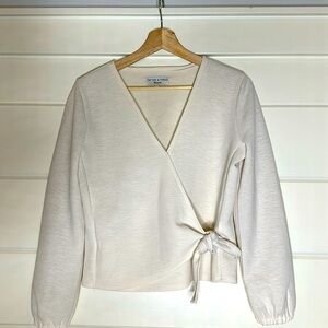 Texture & Thread by Madewell cream deep v-neck wrap top blouse with knot